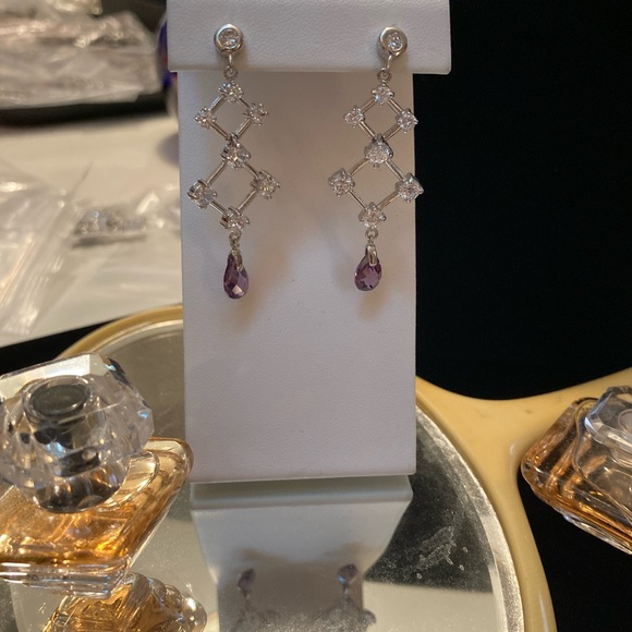 ZigZag Chandelier Cubic Zirconia Clear & Amethyst set in 925 silver 7.20 CTW